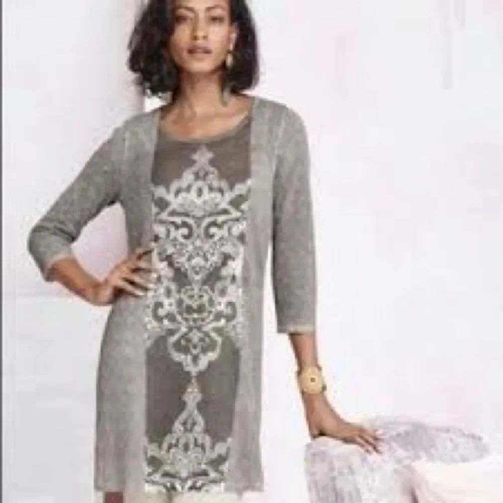 Chico’s Beaded Tunic Beigecore Luxe Sweater Size 16
